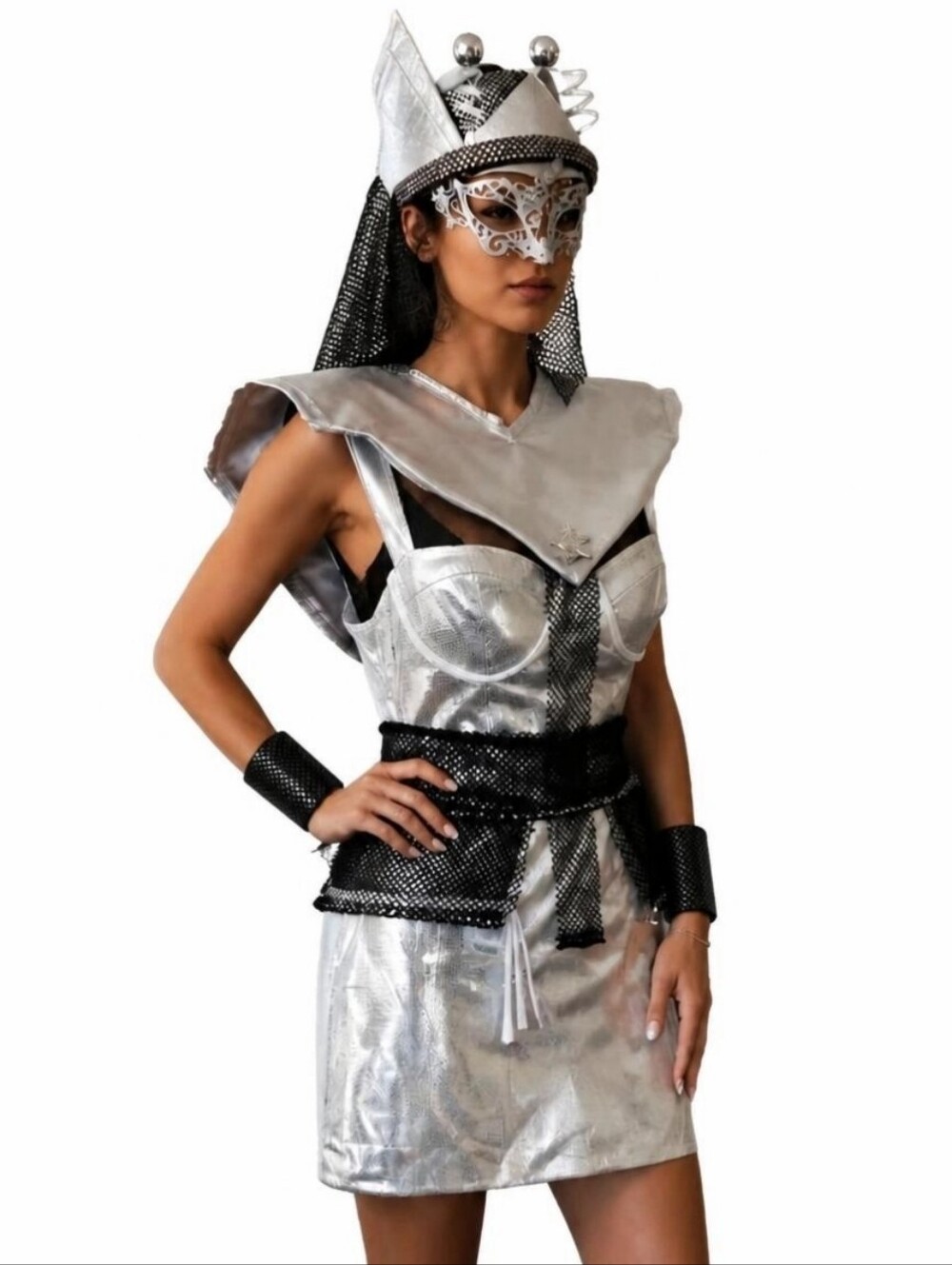 Retro Futuristic Silver Alien Warrior Halloween Costume Size 6